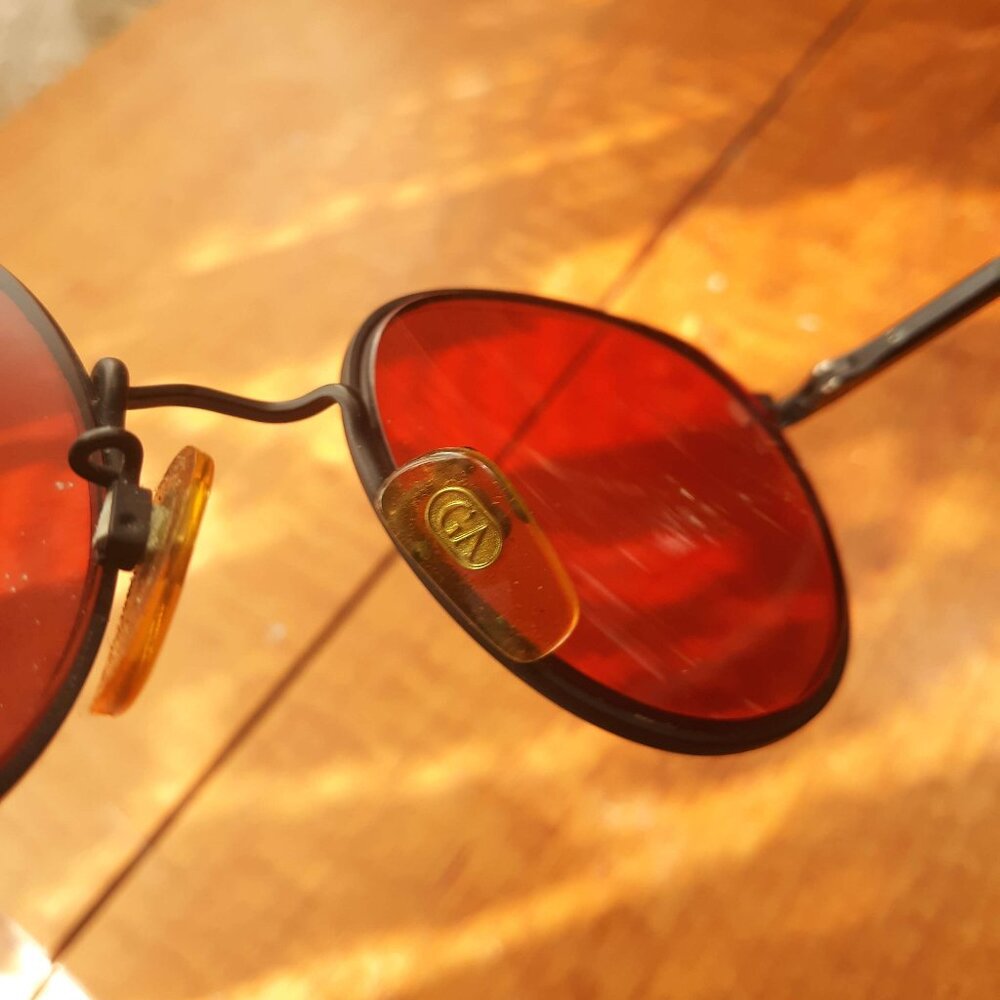 VINTAGE 90s Giorgio Armani 201 706 49 21 red Rx lens Unisex round sunglasses - Picture 6 of 8